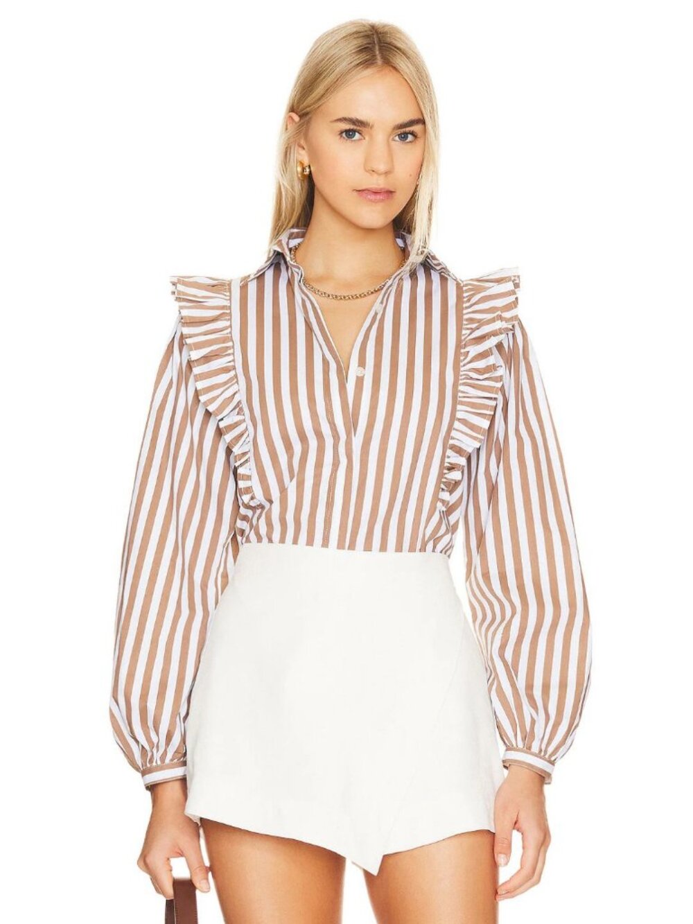 The Femm Brooke Blouse Brown Stripe Size Medium